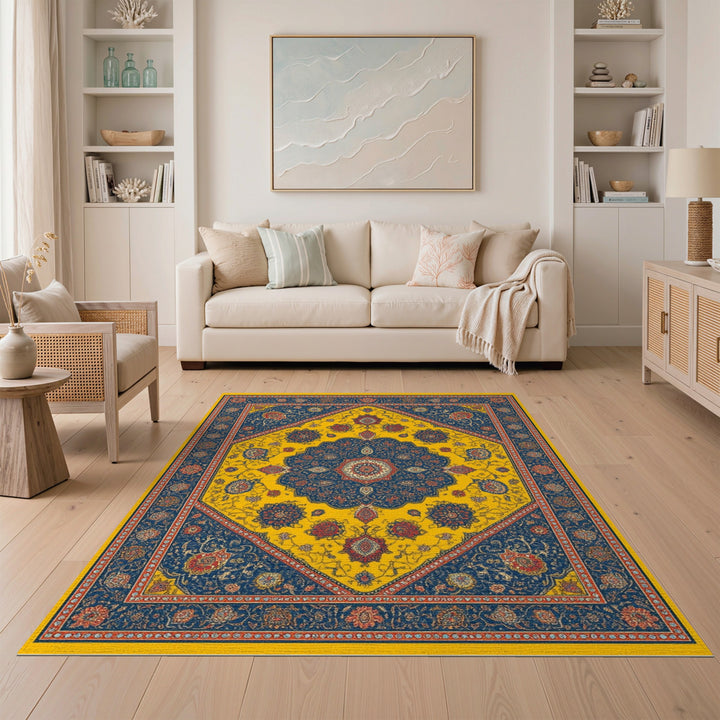 Yellow Persian Medallion Traditional Persian Area Rug