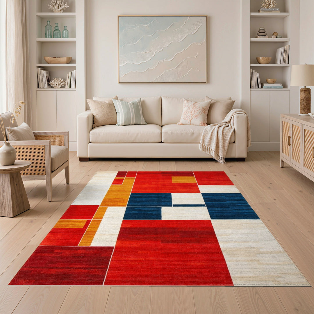 Geometric Modern Red Bold Red Geometric Block Area Rug