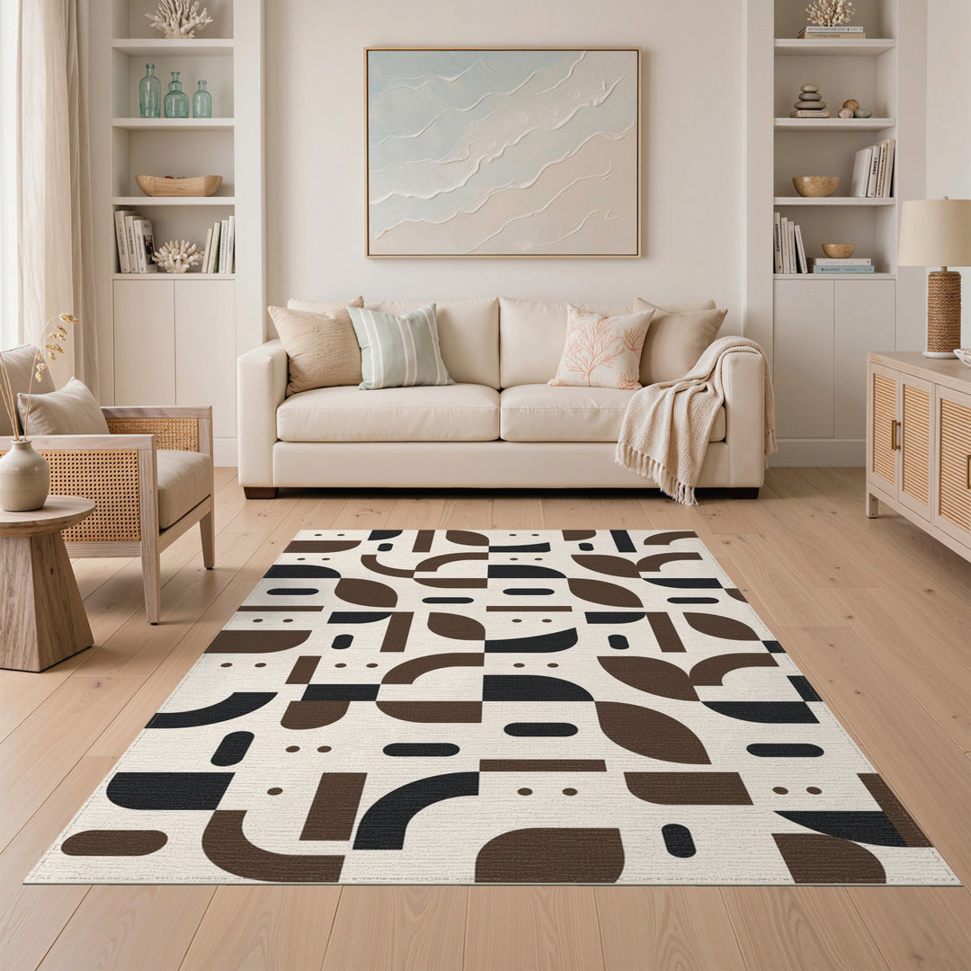 Brown Geometric Modern Brown and Tan Area Rug