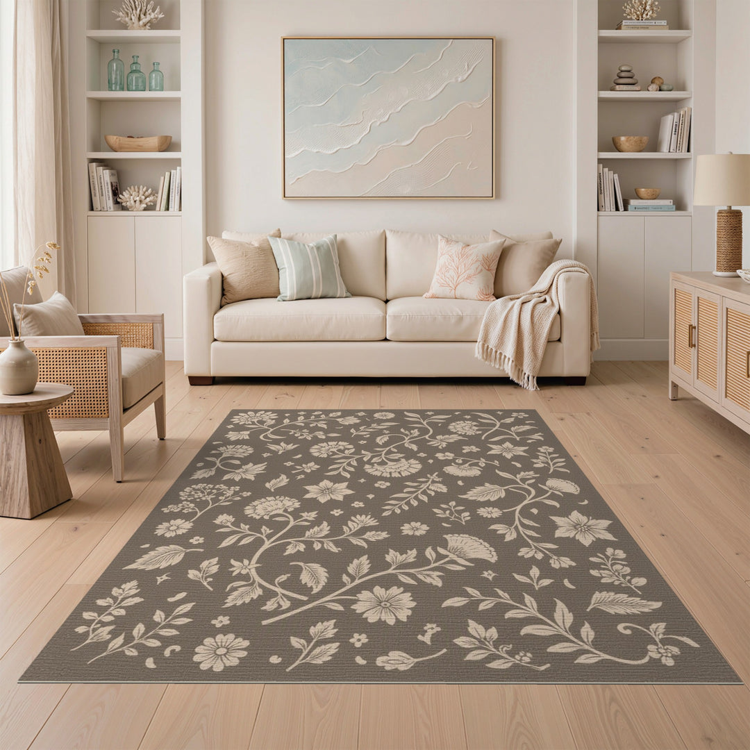 Brown and Tan Vintage Floral Brown Area Rug