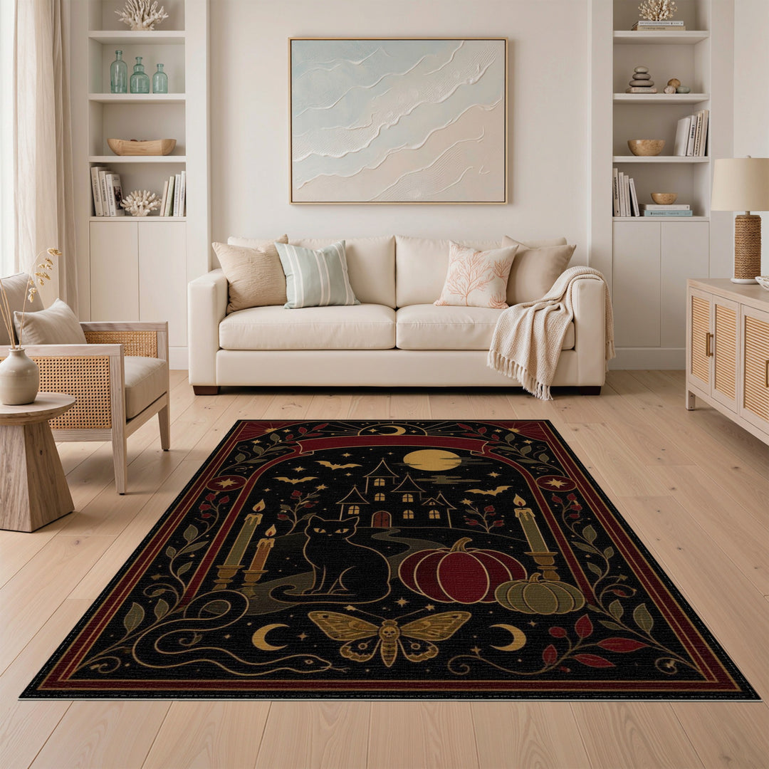 Gothic Black Cat Halloween Area Rug