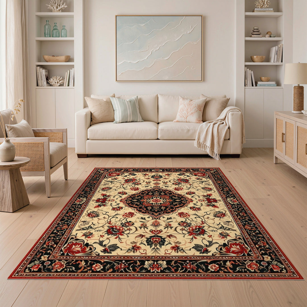 Red Floral Persian Medallion Traditional Persian Area Rug