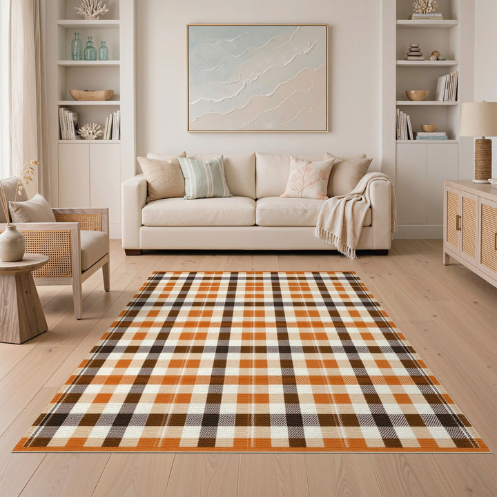 Orange Brown Checkered Area Rug