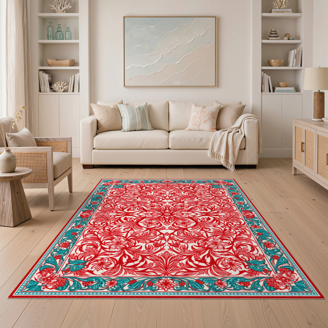 Red Floral Vintage Area Rug