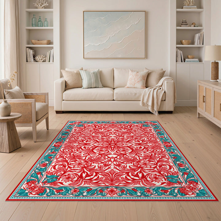 Red Floral Vintage Area Rug