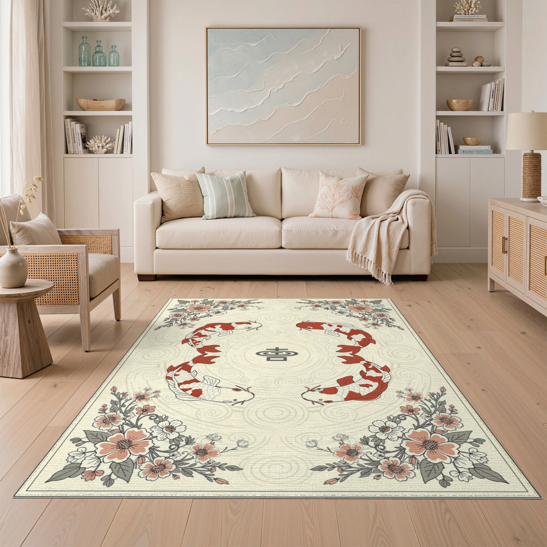 Koi Fish Double Happiness Washable Area Rug