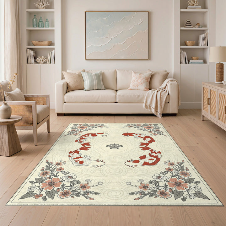 Koi Fish Double Happiness Washable Area Rug