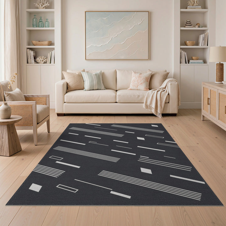 Black White Geometric Area Rug