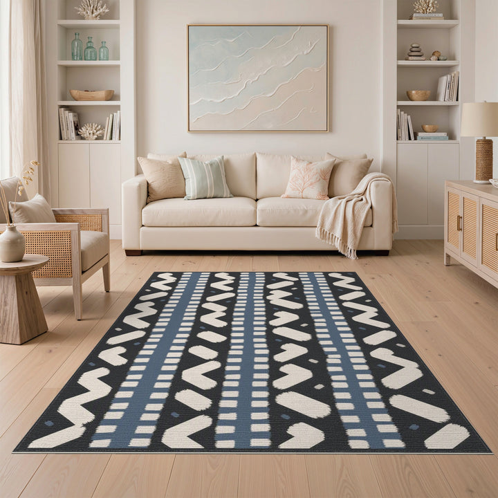 Navy Blue Tribal Chevron Area Rug