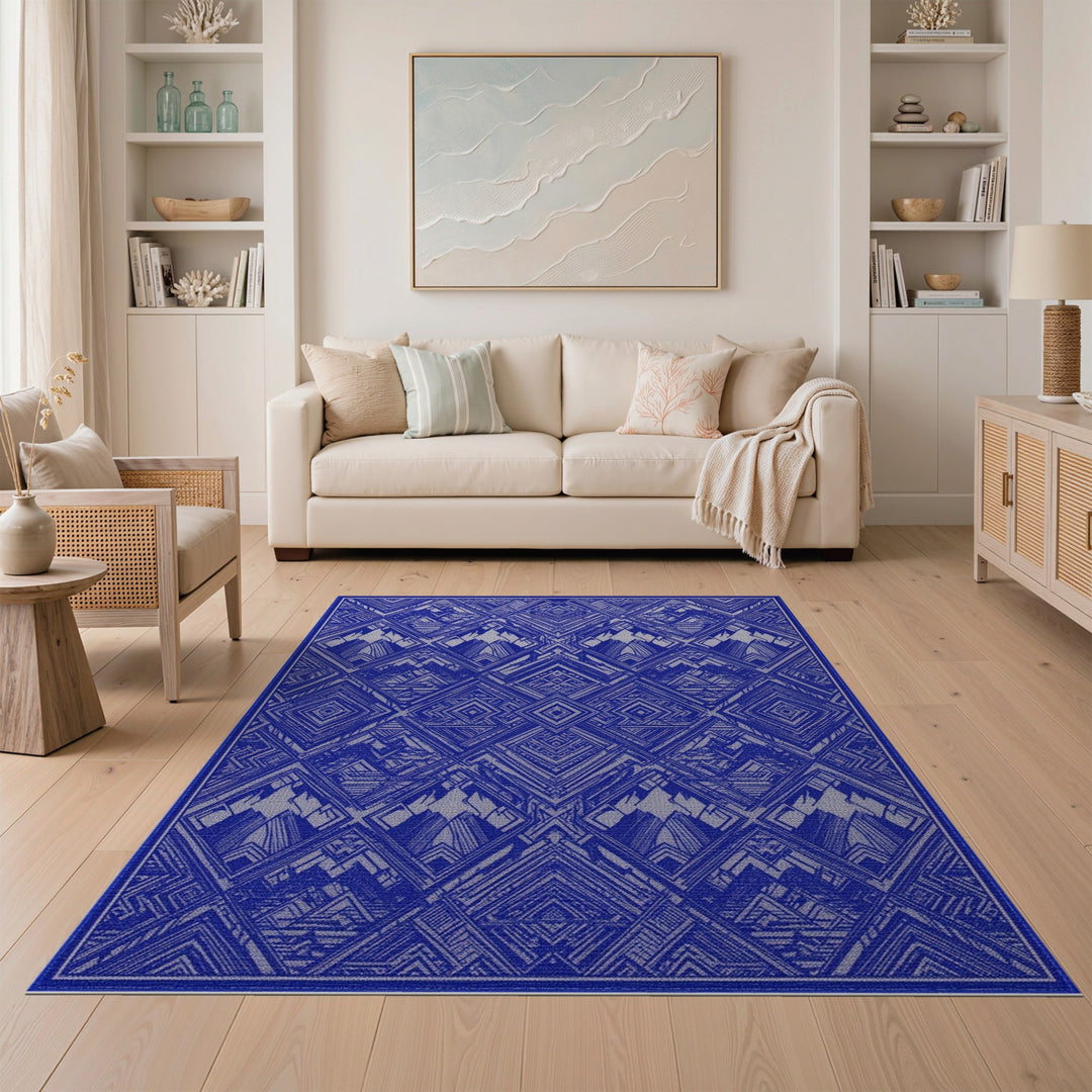 Blue Geometric Mountain Area Rug