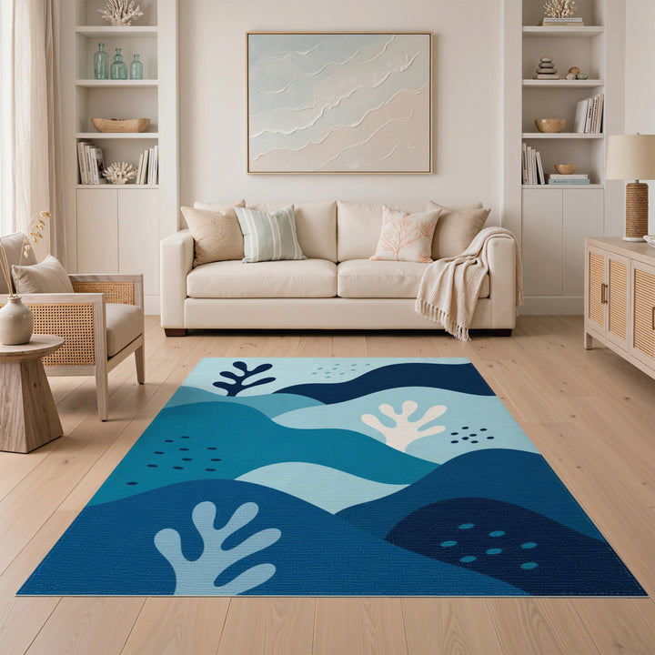 Blue Teal Abstract Wave Area Rug