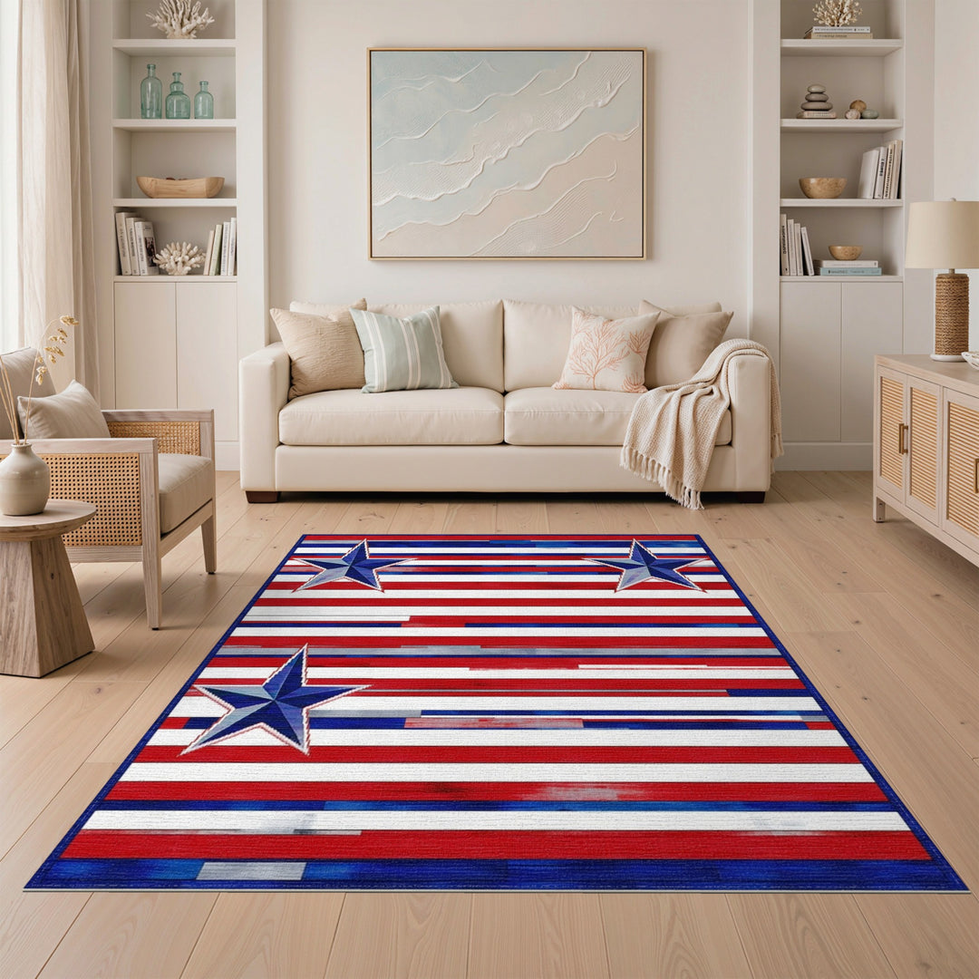 Distressed Patriotic Star Area Rug