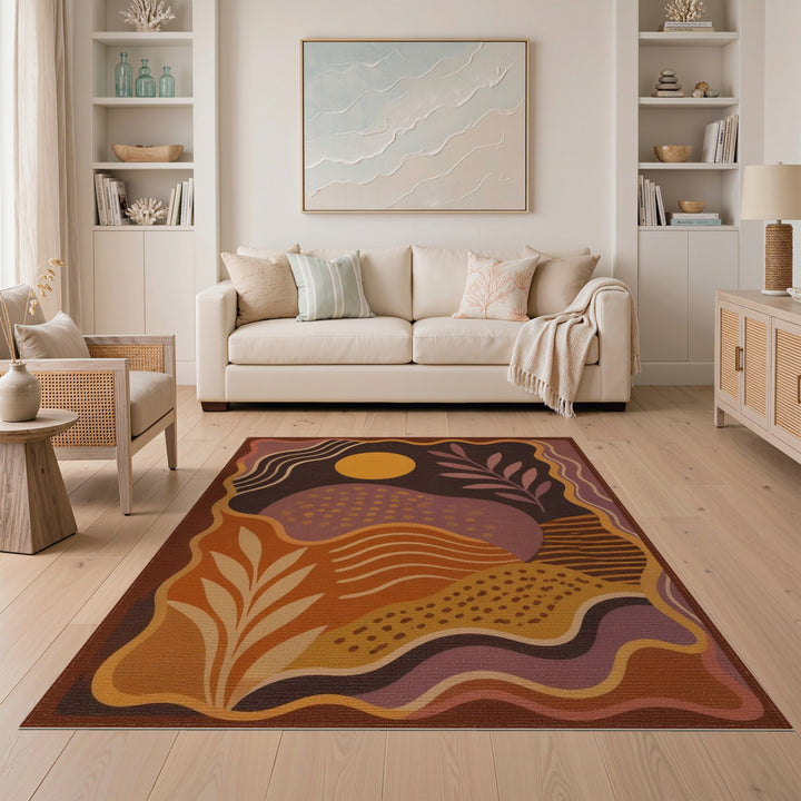 Abstract Orange Sunset Area Rug