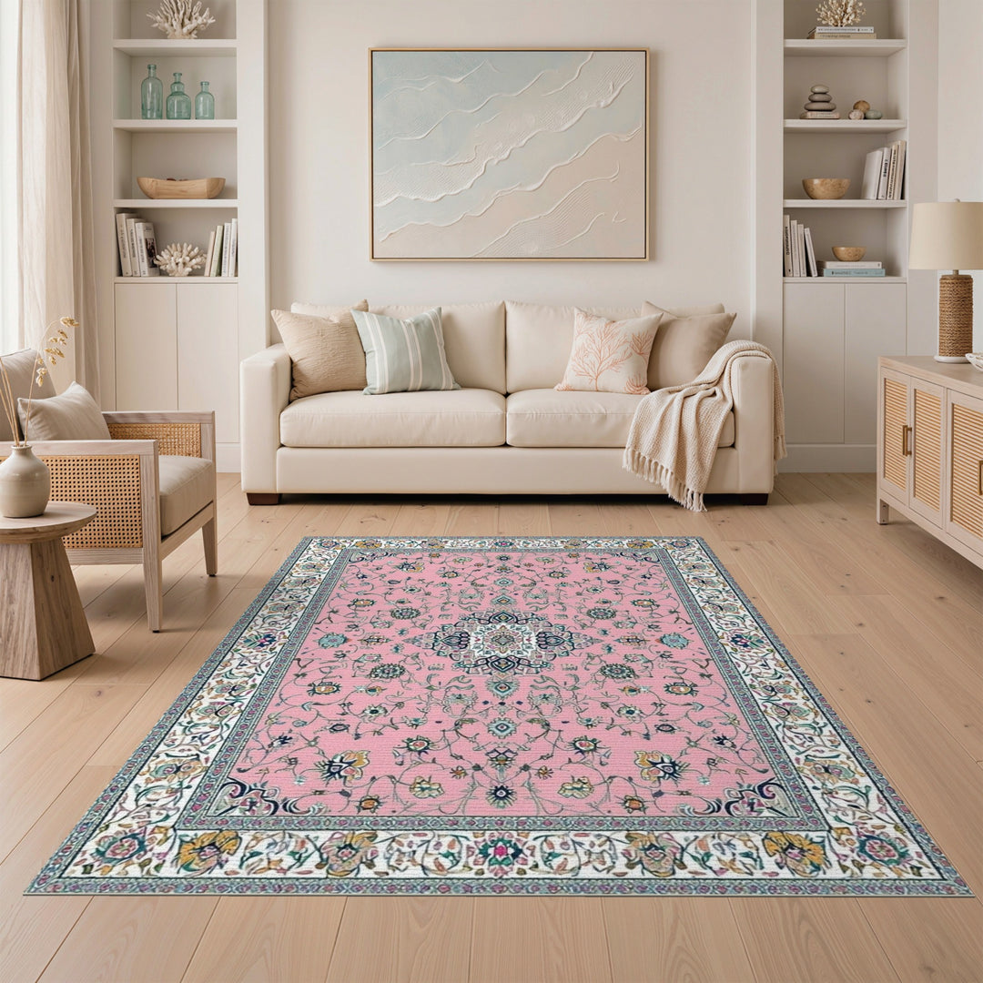 Pink Persian Floral Traditional Persian Area Rug
