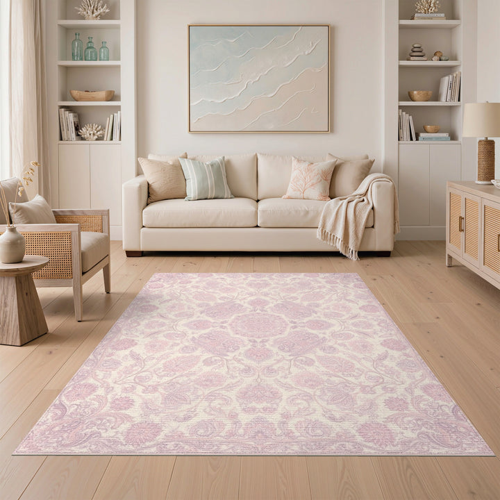 Blush Pink Floral Vintage Area Rug