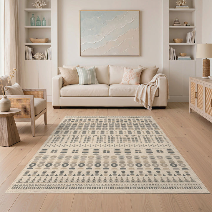 Beige Geometric Modern Area Rug