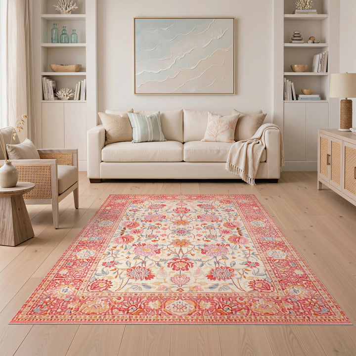 Pink Floral Vintage Area Rug