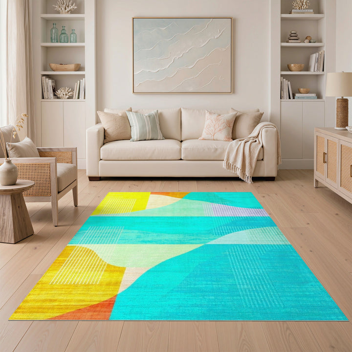 Abstract Area Multi-color and Patterns Vibrant Abstract Wave Multi-Color Area Rug