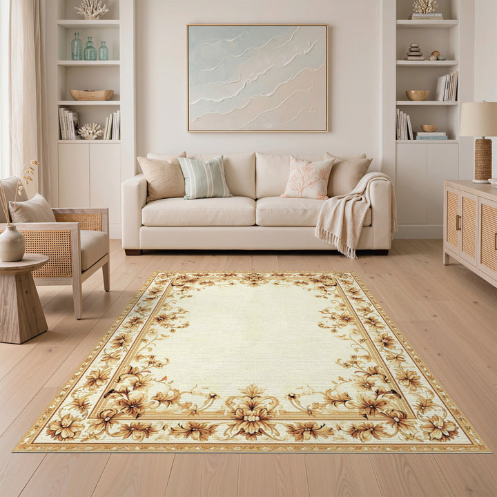 Beige Floral Vintage Area Rug