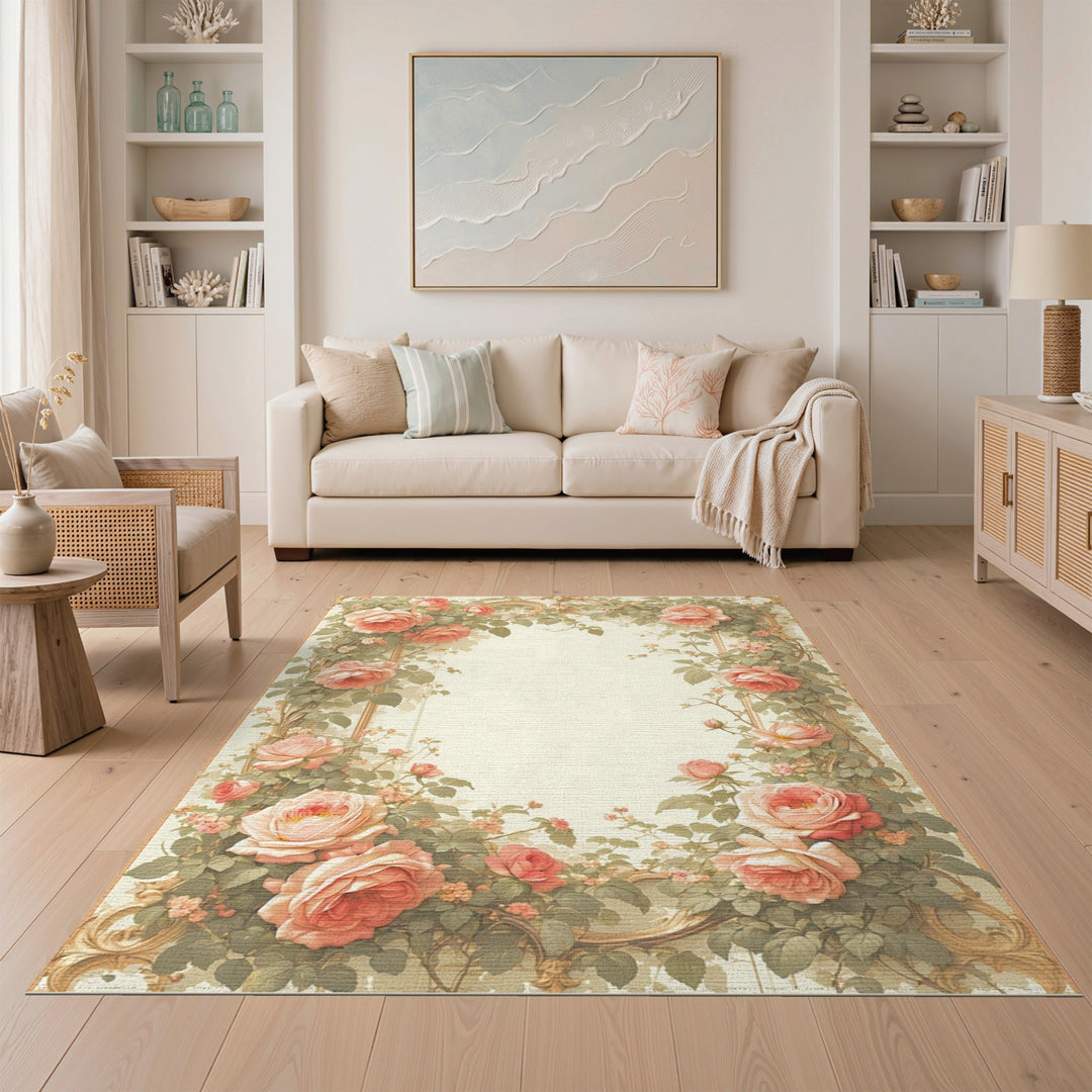 Pink Rose Floral Vintage Rug