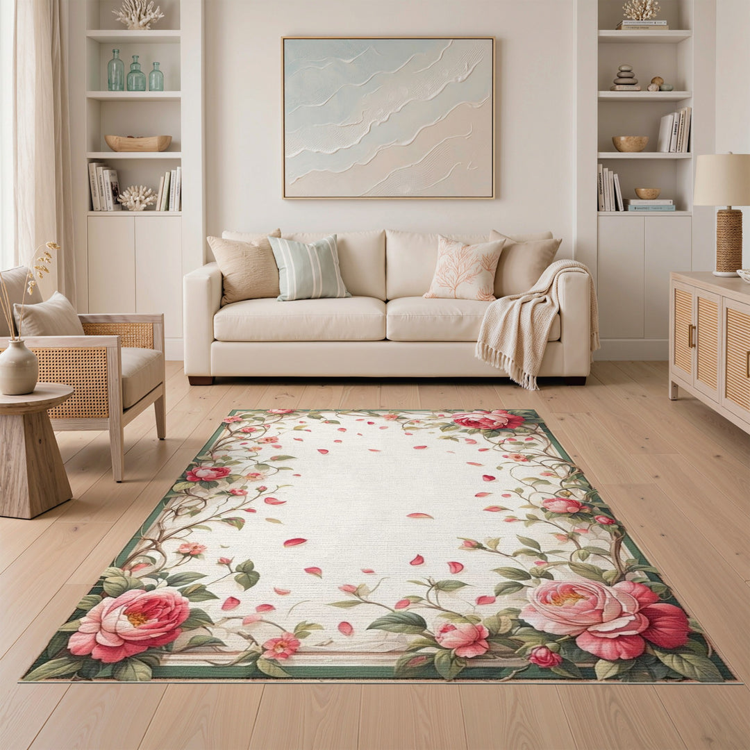 Pink Rose Floral Vintage Area Rug