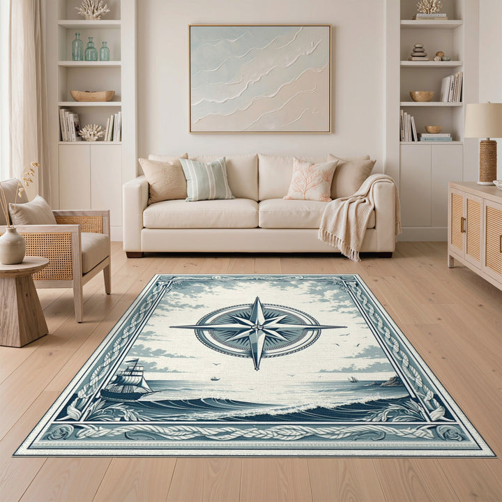 Nautical Compass Rose Coastal Area Rug