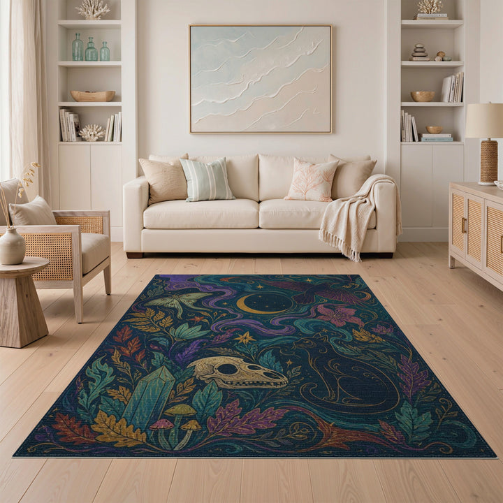 Mystical Black Cat Purple Boho Chic Area Rug