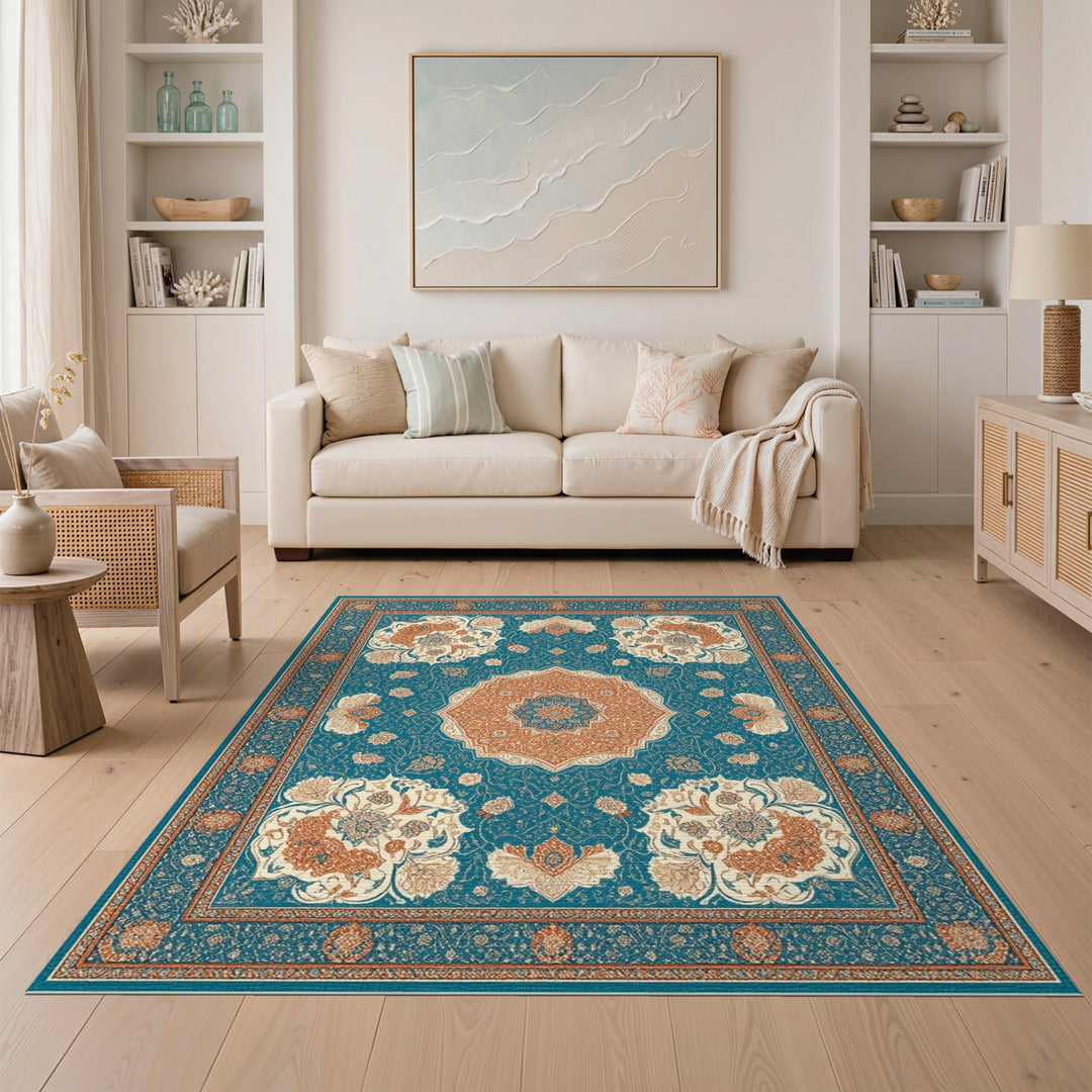 Floral Blue Teal Floral Persian Area Rug