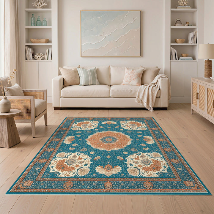 Floral Blue Teal Floral Persian Area Rug