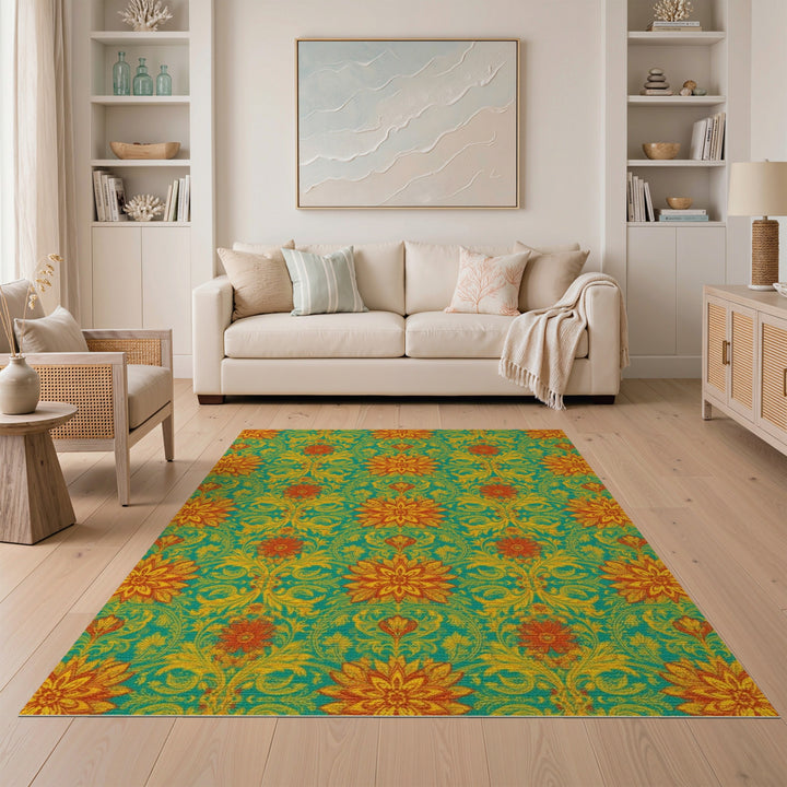 Teal Floral Vintage Area Rug