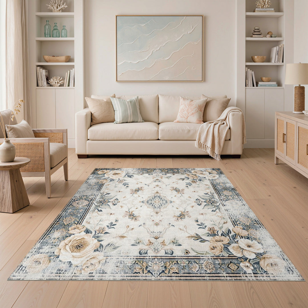 Vintage Floral Beige Area Rug
