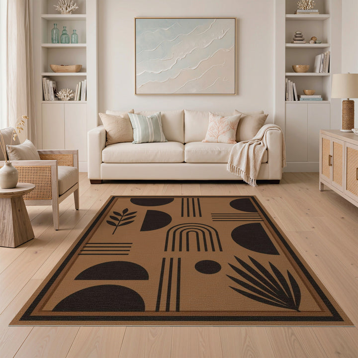 Brown Geometric Area Rug with Modern Arches