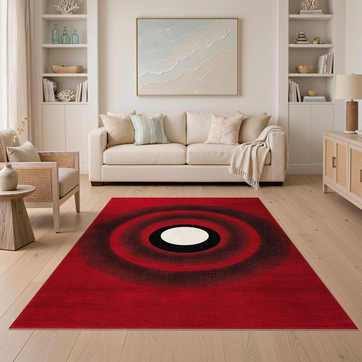 Geometric Modern Red Concentric Circles Geometric Area Rug