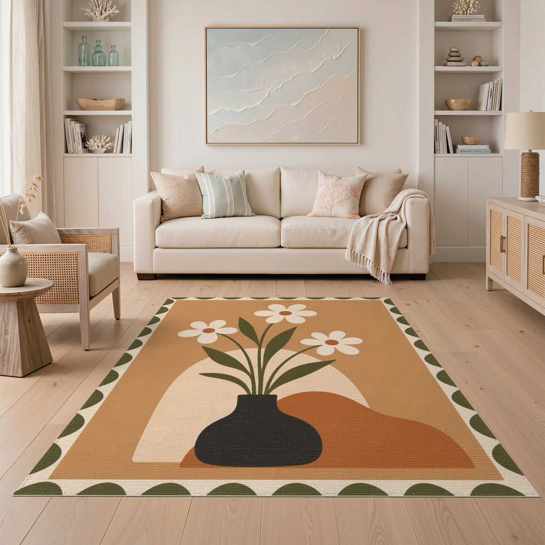 Vintage Floral Vase Brown Area Rug