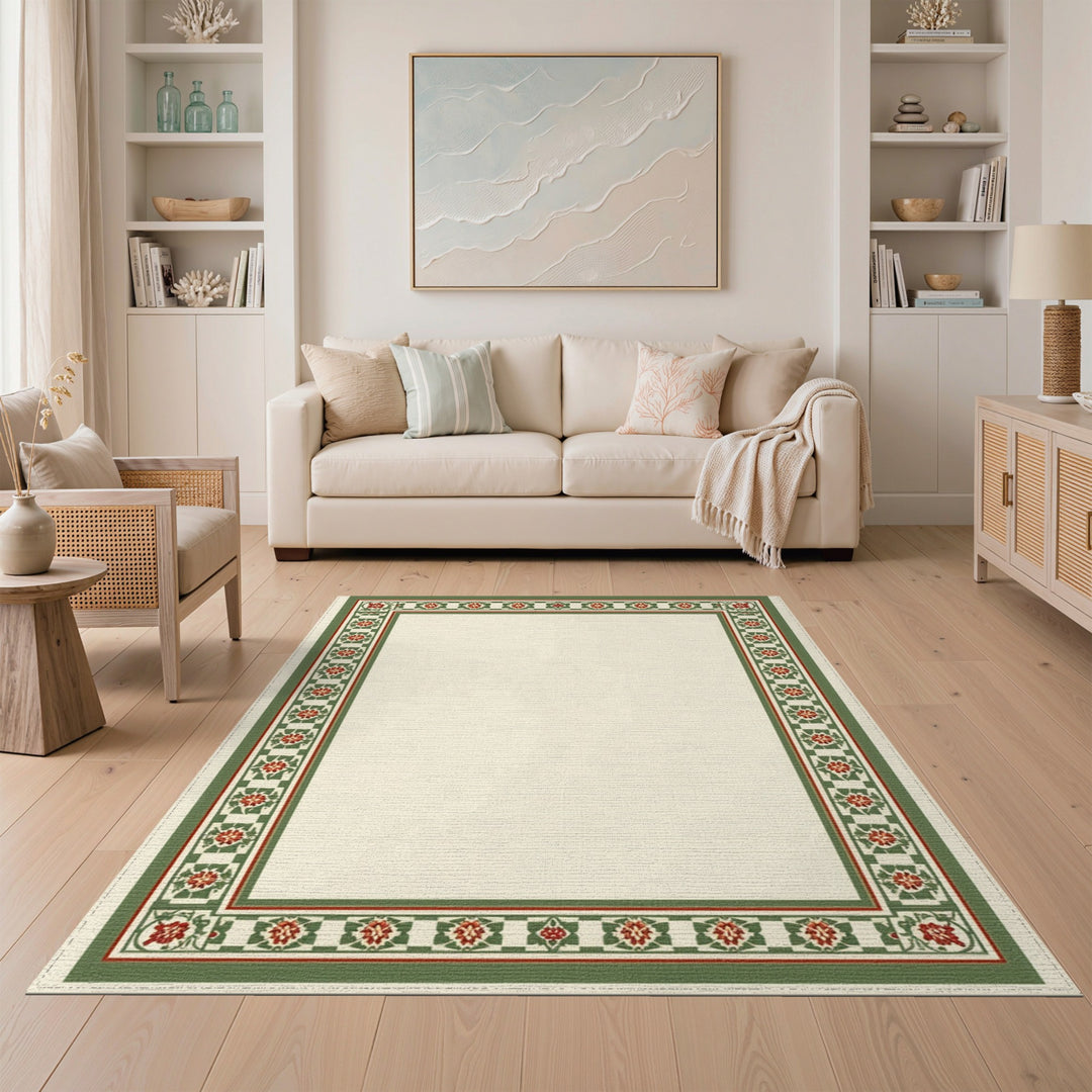 Green Floral Vintage Border Area Rug