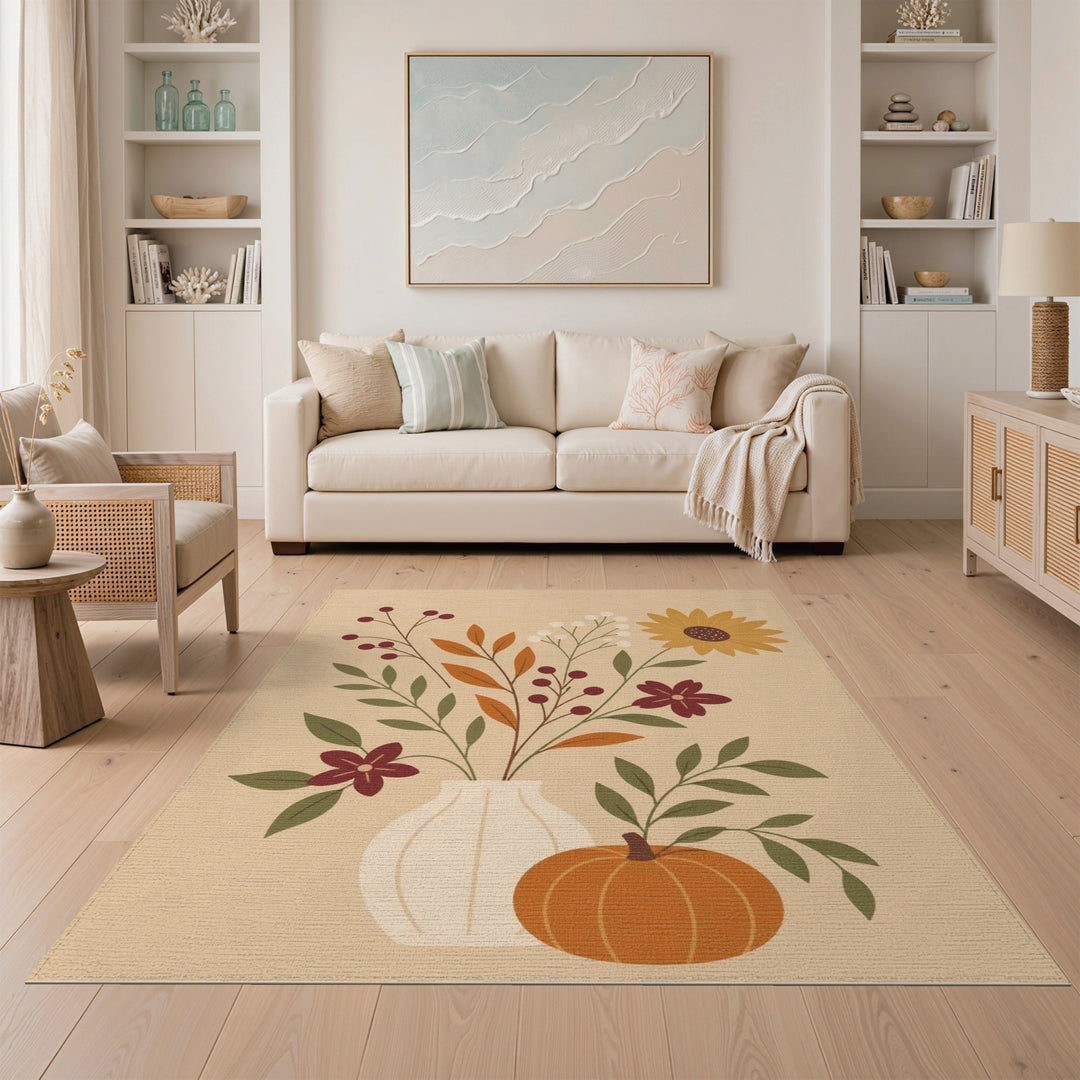 Fall Floral Pumpkin Area Rug