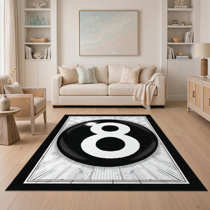 Black White 8 Ball Area Rug
