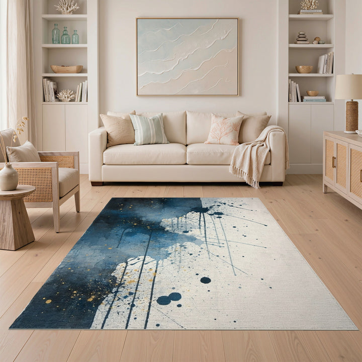 Blue Abstract Splatter Area Rug