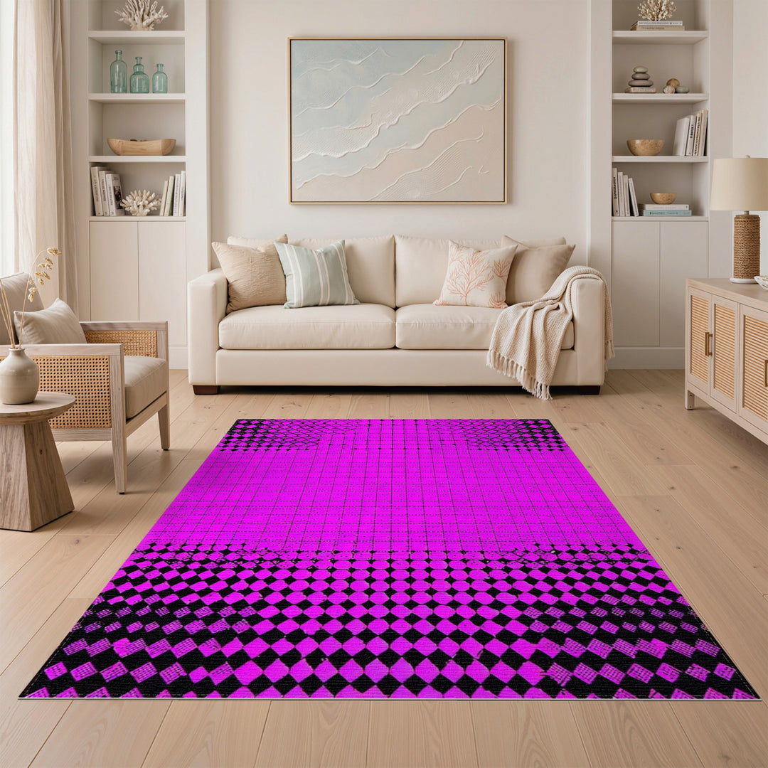 Bold Pink Geometric Washable Area Rug