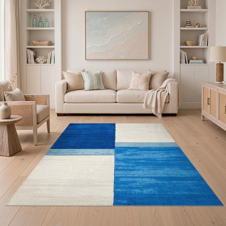 Geometric Modern Blue Geometric Block Area Rug
