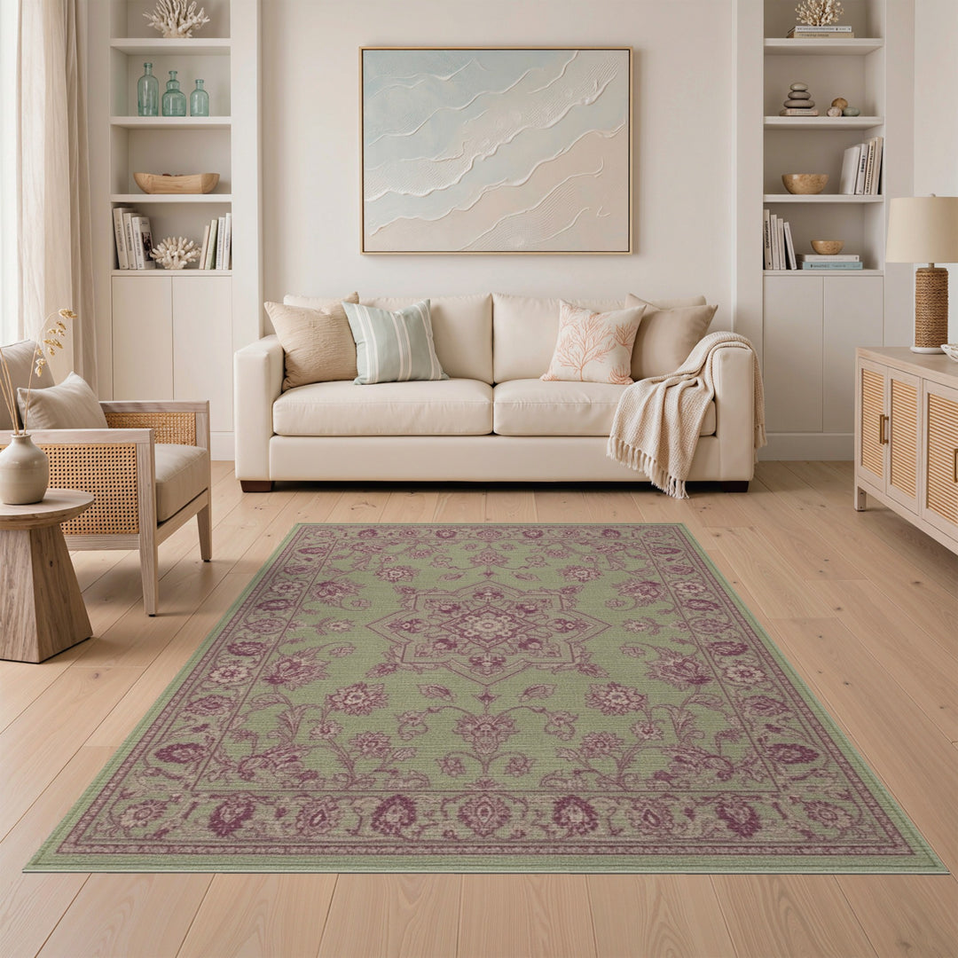 Sage Green Floral Vintage Area Rug