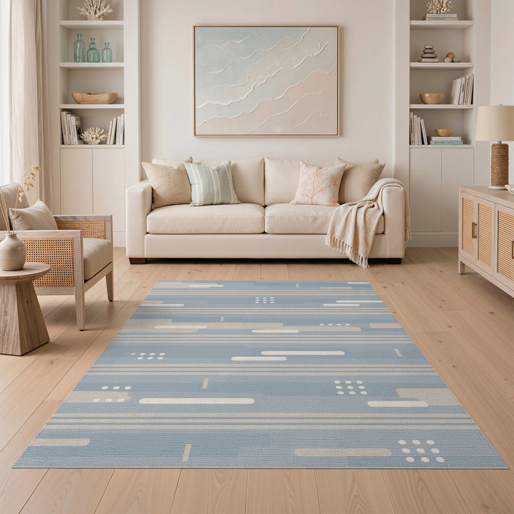 Blue Geometric Lines Area Rug