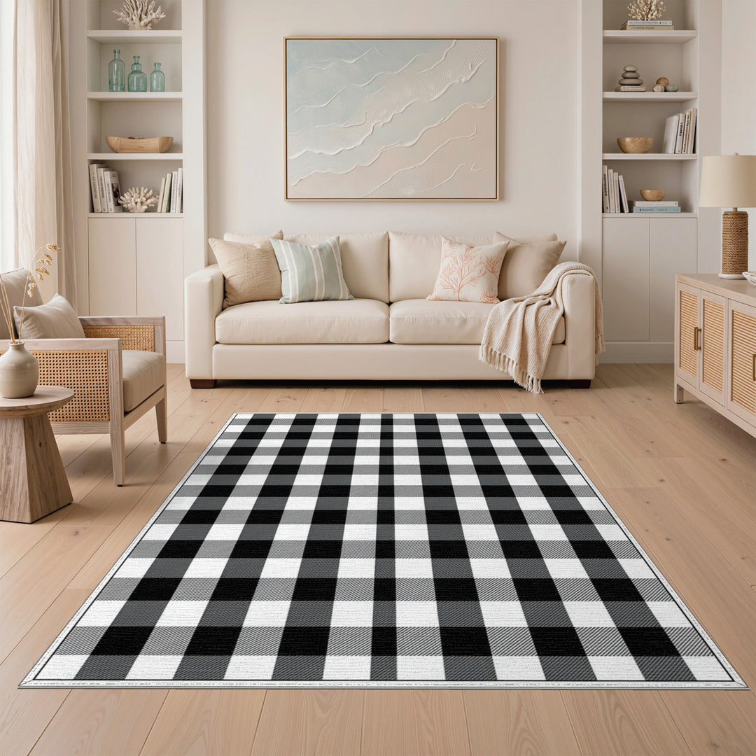 Geometric Modern Checkered Black White Checkered Area Rug