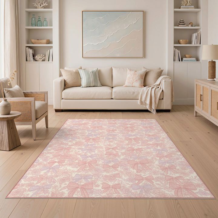 Pink Bow Floral Washable Area Rug