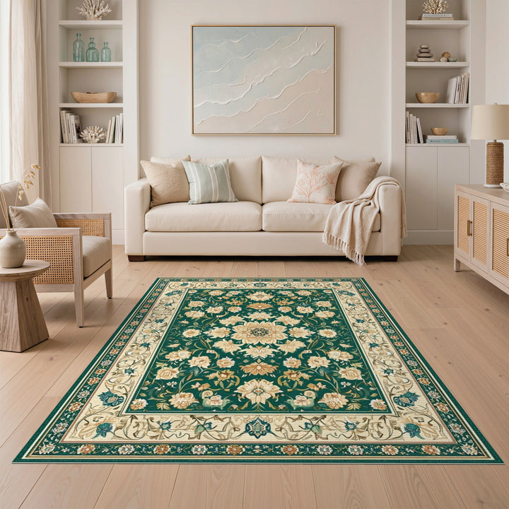 Green Floral Vintage Area Rug