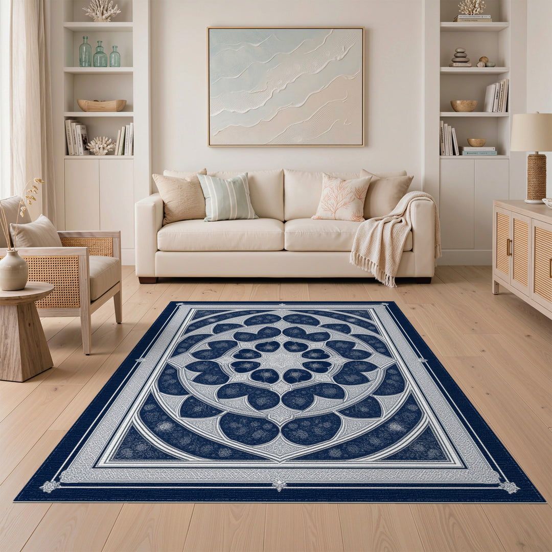 Navy Traditional Persian Navy Blue Ornate Persian Medallion Rug