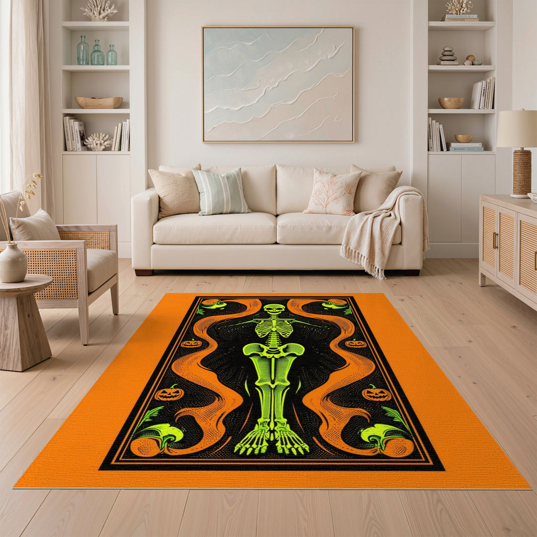 Neon Skeleton Halloween Washable Area Rug