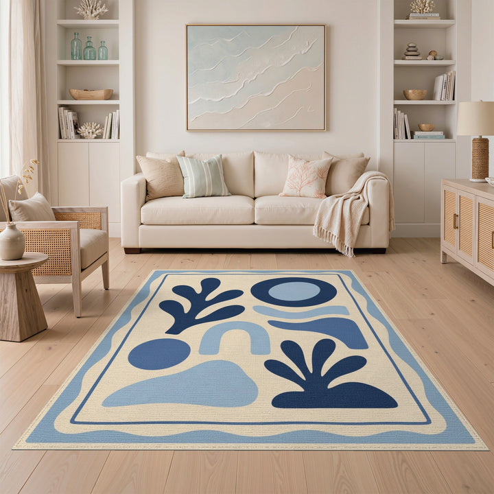Blue and Teal Blue Organic Abstract Area Rug