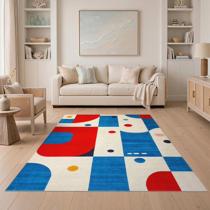 Geometric Modern Bold Geometric Red Blue Area Rug