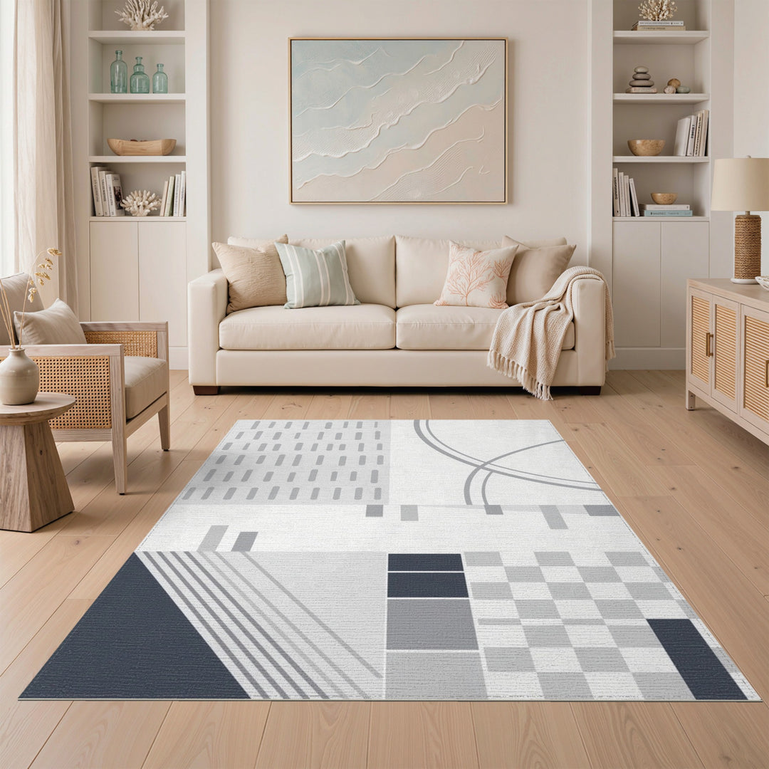 Grey Geometric Modern Area Rug